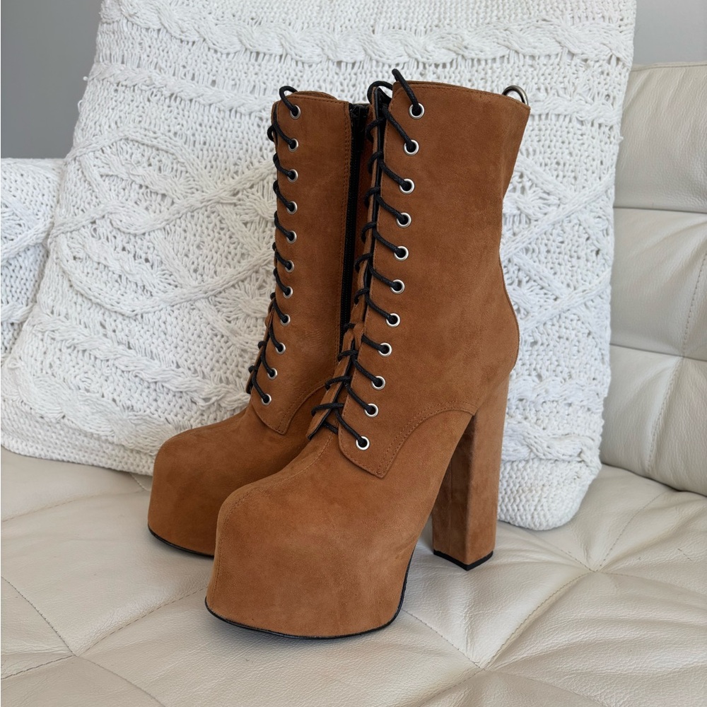 Suede Leather platform Lace-Up Boots